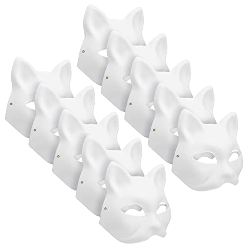 MAELSTROM 10Pcs Therian Mask White Cat Mask Therian Cat Mask Halloween Mask Costume for Kids Adults Blank Mask for Party - Cat(10pcs)