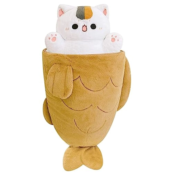 Ditucu 32 inch Large Taiyaki Cat Plush Pillow Cute Kitten Inside Fish 2 in 1 Funny Stuffed Animals Toys with Outfit Kawaii Sleeping Doll Plushie for Girls Boys