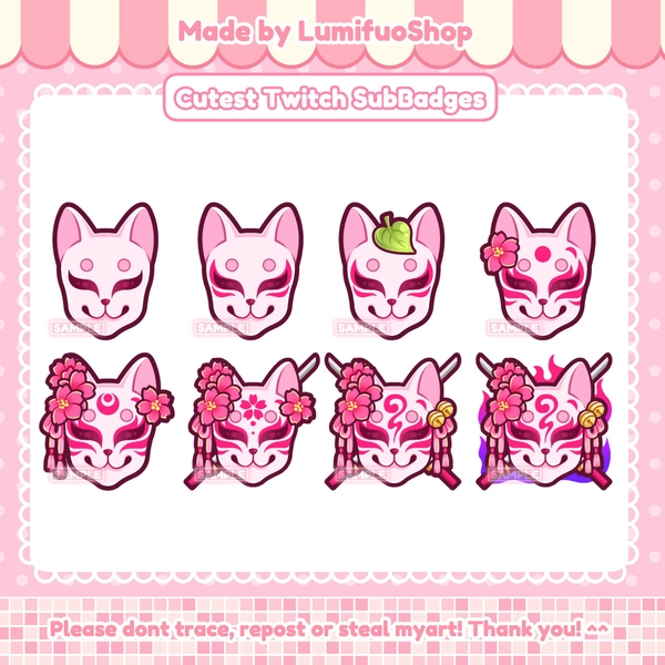 Kitsune Mask Twitch Badges - Gaming Visuals