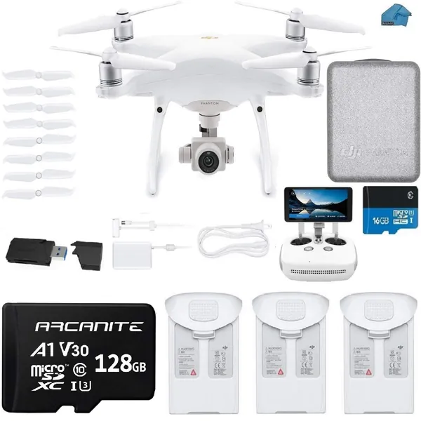 DJI Phantom 4 PRO Plus V2.0 Drone with 1-inch 20MP 4K Camera KIT with Built in Monitor, 3 Total Batteries, 128gb Micro SD Card, Reader, Must Have Bundle