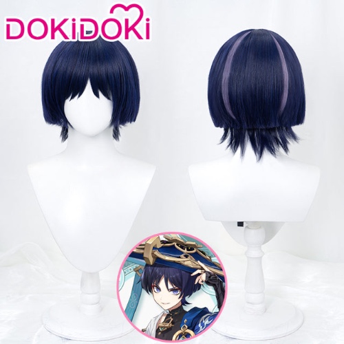 【Ready For Ship】DokiDoki Game Genshin Impact Cosplay Scaramouche Wig Wanderer Short Dark Blue | Ver 1