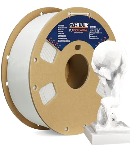 OVERTURE PLA Plus (PLA+) Filament 1.75mm PLA Professional Toughness Enhanced PLA Roll, Cardboard Spool, Premium PLA 1kg(2.2lbs), Dimensional Accuracy +/- 0.02mm (White) - 1kg White