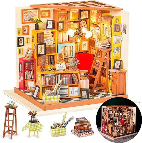 Rolife DIY Miniature House Kit Sam's Study, Tiny House Kit for Adults to Build, Mini House Making Kit with Furnitures, Halloween/Christmas Decorations/Gifts for Family and Friends (Sam's Bookstore) - DG - Sam's Bookstore