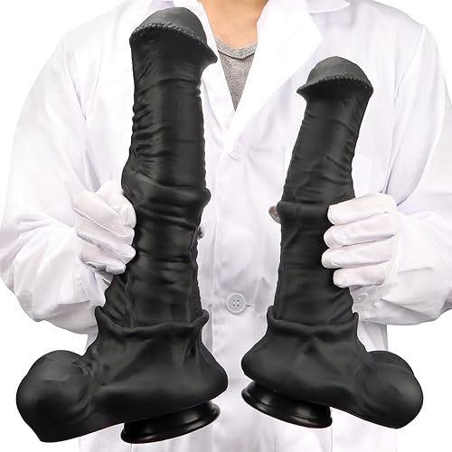 Gienocy XXXL Black Giant Realistic Silicone Horse Cock Dildo, Animal Big Fake Penis Anal Dildos Butt Plug G-spot Vagina Prostatic Stimulation SM Orgasm Adult Sex Toy for Men Women Couple (Black-XXL) - Black-2X-Large