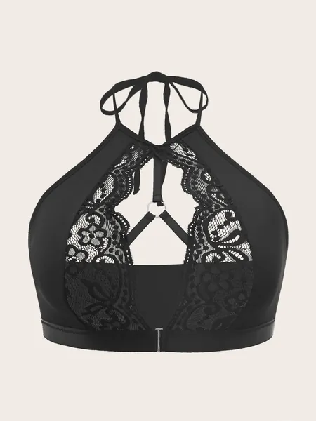 taglie forti bralette pizzo a contrasto scavato con nodo dietro