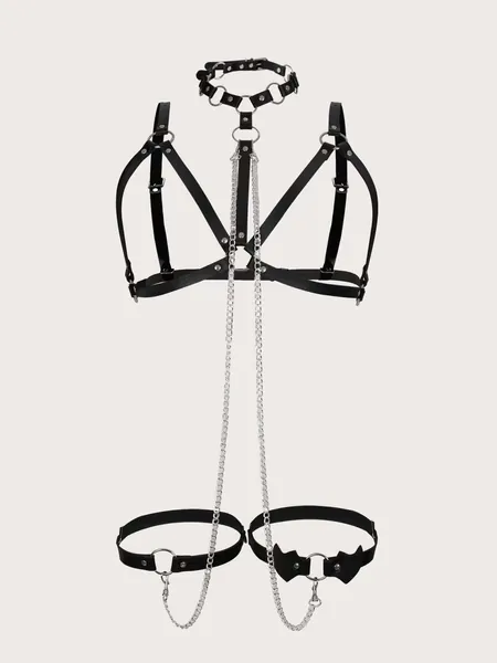 Taglie Forti Set lingerie anello collegato dettaglio catena imbracatura senza foderato