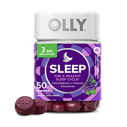 OLLY Sleep Gummy, Occasional Sleep Support, 3 mg Melatonin, L-Theanine, Chamomile, Lemon Balm, Sleep Aid, Blackberry, 50 Count - 50 Count