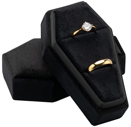 Velvet Coffin Ring Box Case Holder for Gothic Wedding Ceremony,Gothic Jewelry Organizer Decorations (Black) - Black
