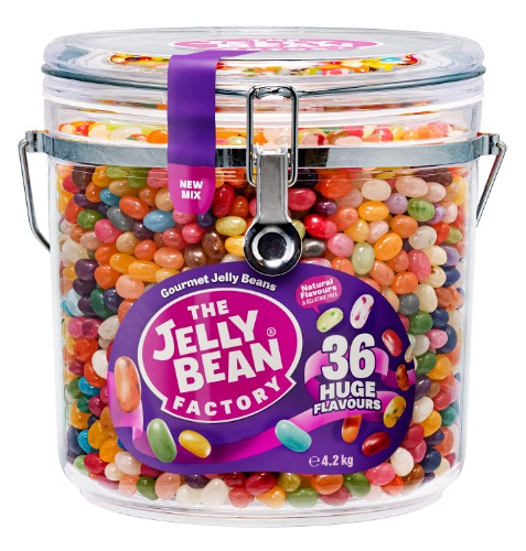 The Jelly Bean Factory - 36 Gourmet Flavours im Monster Jar - Großpackung: 4,2 kg - 36 Geschmacksrichtungen - 100% Vegetarisch - Süßigkeiten - Geschenk - Gourmet Jelly Beans
