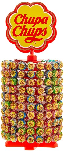 Chupa Chups Lutscher-Rad, Lollipop-Ständer mit 200 Lollis, Aufsteller mit 6 leckeren Geschmacksrichtungen, für Kiosk, Candy-Bar, Büro etc., 200 x 12g - Single