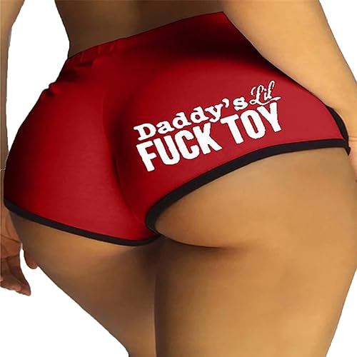 Freebily Damen Slips Hipster Panties Yes Daddy Drucken Briefs Shorts Hotpants Erotik Unterwäsche Dessous Cosplay Kompfort - S - Burgundy E