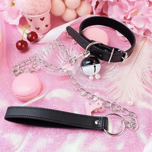 Candy Color Kitten Bell Collars for Cosparty Fun - Black Collar W/ Leash
