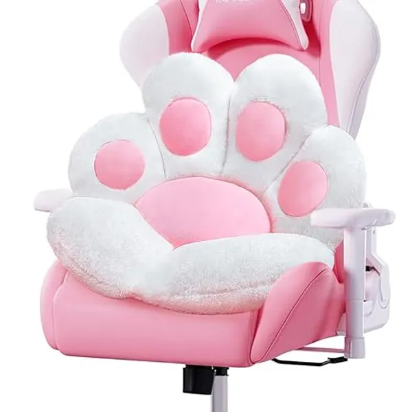 DOBUONO Cat Paw Cushion Cute Chair Cushions Kawaii Cat Paw Shape 28"x 24"Gaming Chair Cushion Kitty Plush Lazy Sofa Pillow for Girl Gamer Chair,Kawaii Accessories Stuff Room Decor (White) - White