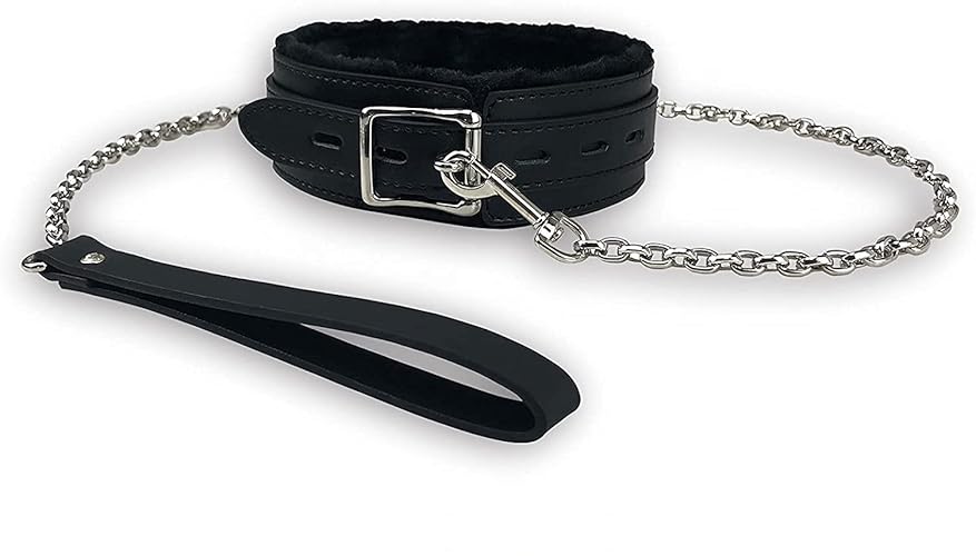 Black Leather Collars Gothic Plush Leather Collars Choker with Chain Detachable Leash Rope Small Pet Collar - C3