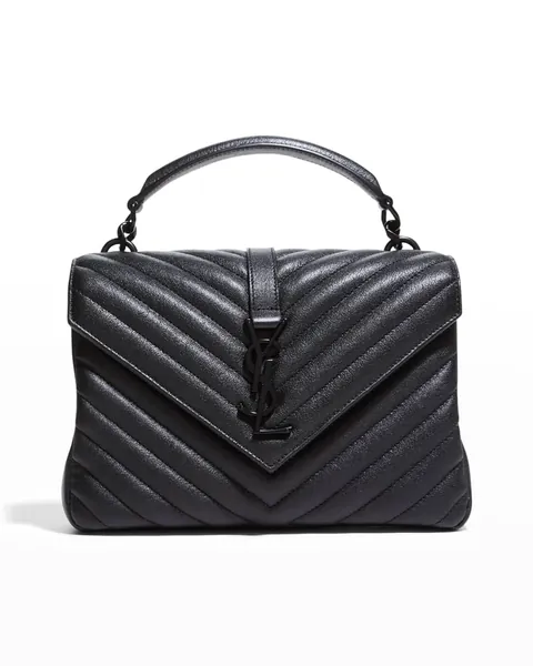 College Medium Monogram YSL V-Flap Crossbody Bag - Black Hardware