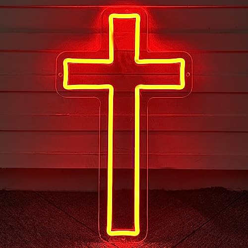 Jesus Cross Neon Sign Red Led Cross Decor Art Lamp Light-Upside Down Neon Cross Sign for Wall Decor, Bedroom, Christian Decor, Religious Room, Kid Room, Christening Day Decor - Red