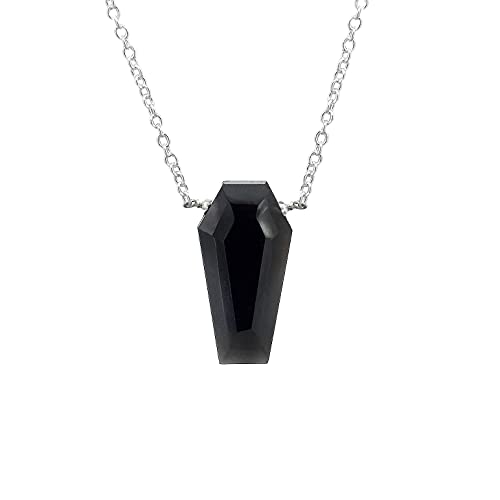 Gempires Black Onyx Coffin Necklace, Coffin Pendant, Healing Crystal, Gothic Necklace for Women, Gem stone Jewelry, 18 inches Silver Plated Adjustable Chain