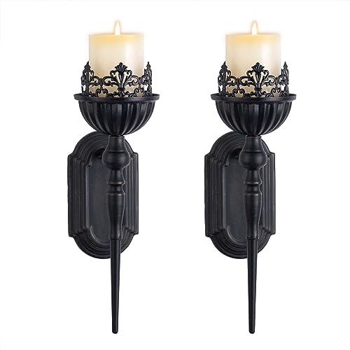 Wall Sconce Candle Holder (Set of 2) Black Crown and Scepter Design Wall-Mount Metal Candle Holders Hanging Iron Wall Candle Sconce Holder for Living Room, Bathroom, Dining Room