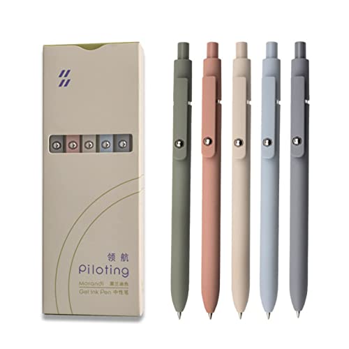 Gel Pens, 5 Pcs 0.5mm Japanese Black Ink Pens Fine Point Smooth Writing Pens, High-End Series Retractable Pens for Journaling Note Taking, Cute Office School Supplies Gifts for Women Men (Morandi) - Morandi