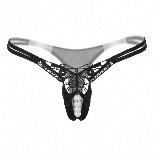 AkovichFarh Pearl String Sex Woman Lace Panties Hollow Underwear Thongs Seamless G-String - As picture Black