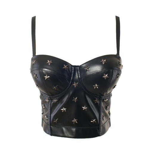 'Matrix' Black PU Fake Leather Bustier Top - L