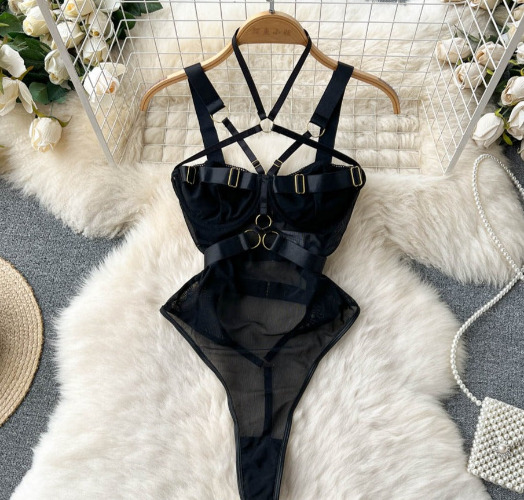 'City' Black Alt Goth Bodysuit - Black / L