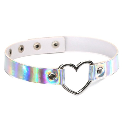 Holographic Heart Choker - Silver
