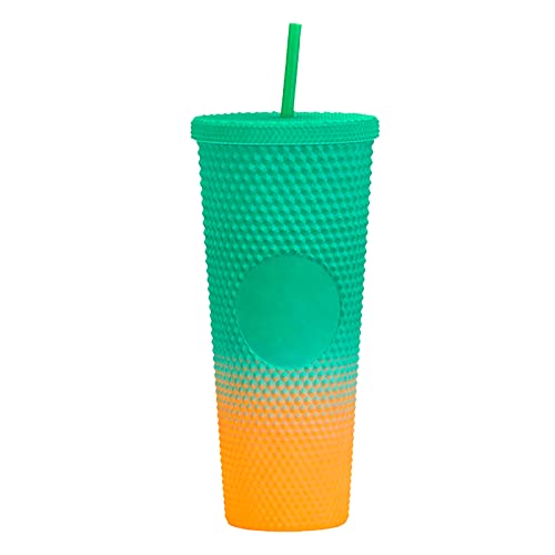 680 ml Nieten, matter Becher,mit auslaufsicherem Deckel und wiederverwendbarem Strohhalm-Wasserbecher,Reisebecher,Kaffee,Eiswasserflasche,doppelwandig,isoliert,BPA-frei - Gredient Matte Green