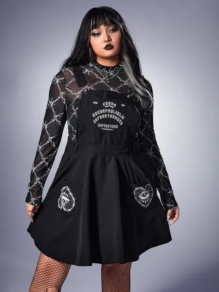 ROMWE X Deniart Plus Letter Graphic Overall Dress Without Top