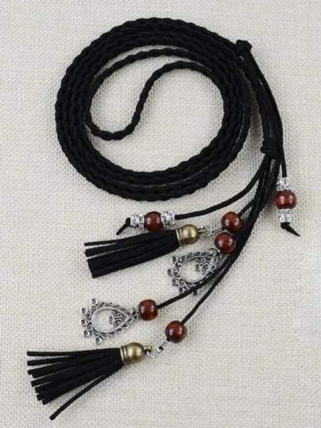 Boho 1pc Women Bead & Tassel Decor Fashion Rope Belt