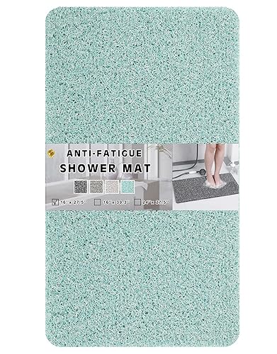 Rzoysia 0.6" Thick No Suction Cups Non Slip Shower Mat, 16"x27.5", Two Colors Design Anti-Dirty Bathtub PVC Loofah Massage Foot Mat for Bathroom, Quick Drying, Anti-Fatigue - Blue - 16*27.5