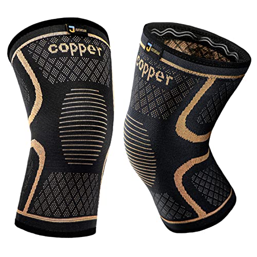 Copper Knee Braces for Men and Women (2 pack) -Knee Supports Copper Compression Knee Sleeve for Knee Pain, Arthritis, Sports and Recovery Support (Large) - Large - 2pack-Copper-Black