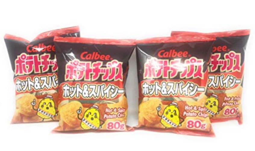 Calbee Hot & Spicy Potato Chips 80g, 4 Pack - Hot & Spicy - 2.82 Ounce (Pack of 4)