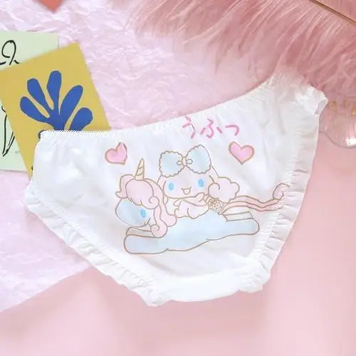 Kawaii My Melody and Cinnamoroll Panties with Sweet Details - Unicorn Ride / L