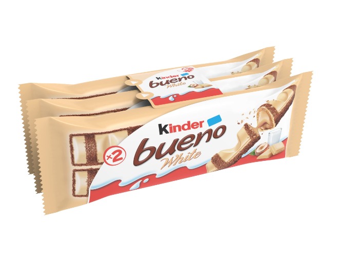 Ferrero Kinder Bueno Farcito al Latte e Nocciole Ricoperto di Cioccolato Bianco - Confezione da 3 x 39 gr