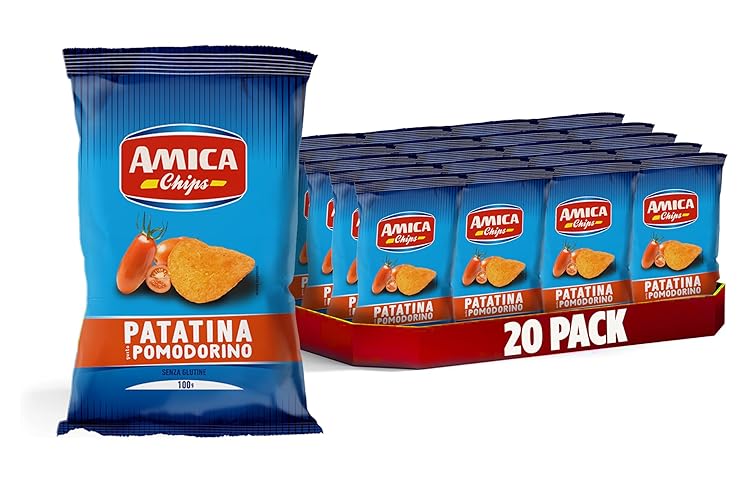 AMICA Chips | La Patatina Gusto Pomodorino, Snack Senza Glutine, Con Olio di Semi di Girasole, Aroma Naturale, 20 Pezzi x 100 gr