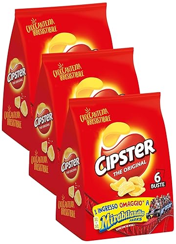 Cipster the Original, Chips di Patate Croccanti, Gusto Leggero e Forma Iconica, 132g (multipack 6 bustine da 22g) (Confezione da 3) - 132 g (Confezione da 3)