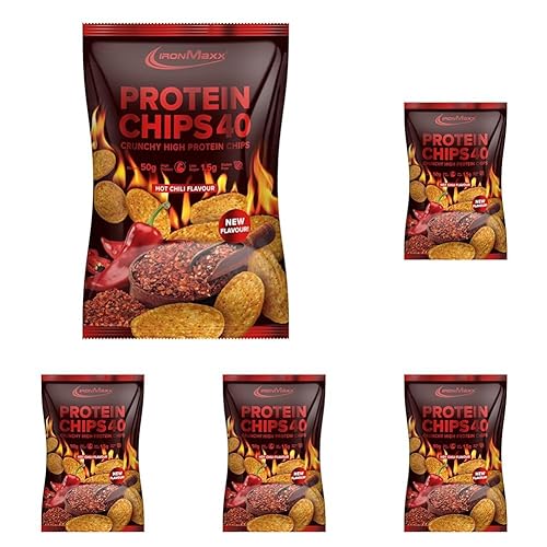 IronMaxx Protein Chips 40- Patatine Proteiche - chili piccante 1 x 50g| patatine ad alto contenuto proteico, basso contenuto di carboidrati e senza glutine | molti gusti disponibili (Confezione da 5) - chili piccante - 50 g (Confezione da 5)