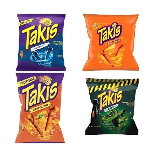 HEART FOR CARDS Set di 4 pezzi Takis Hero Pack da 28 g – Special Edition con zombie, Fuego, Blue Heat & Intense Nacho Cheese – Chip + protezione per spedizione Heartforcards