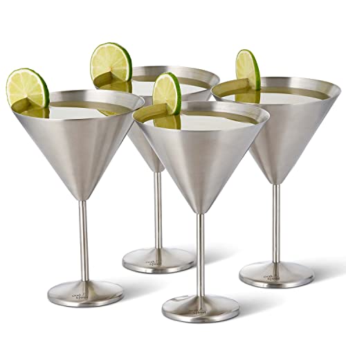 4 Large Stainless Steel Martini Cocktail Glasses