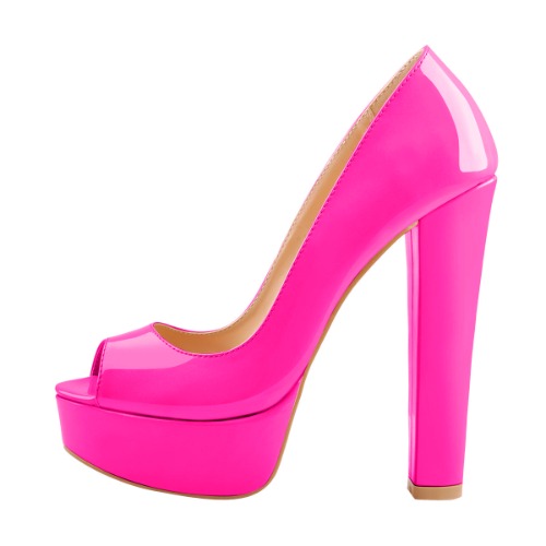 Peep Toe Platform Rose Red Chunky High Heel Pumps | Rose Red / US14