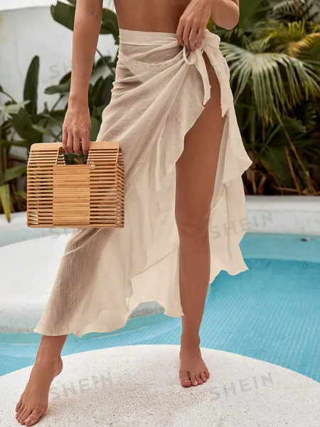 Falda de pareos ribete con fruncido con nudo lateral