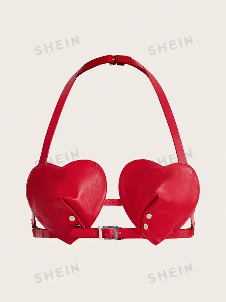 SHEIN ICON Top De Cuello Halter De Tazas Adhesivas Con Forma De Corazón 3d