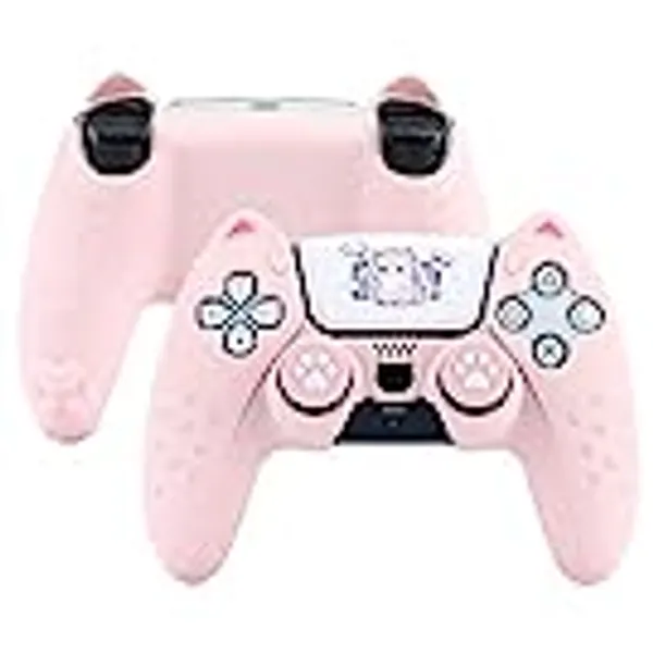 GeekShare Pink Cat Paw PS5 Controllers Skin Grips Set Anti-Slip Silicone Skin Protective Cover Case Joystick Caps for Playstation 5 DualSense Wireless Controller Accessories Kit