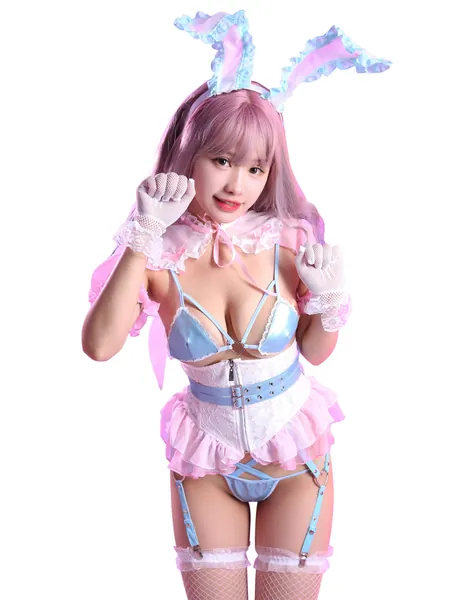 MEOWCOS Bunny Girl Sexy Lingerie Set Ruffled Bunny Outfit Bunny Lingerie Costume with Gloves and Headdress
