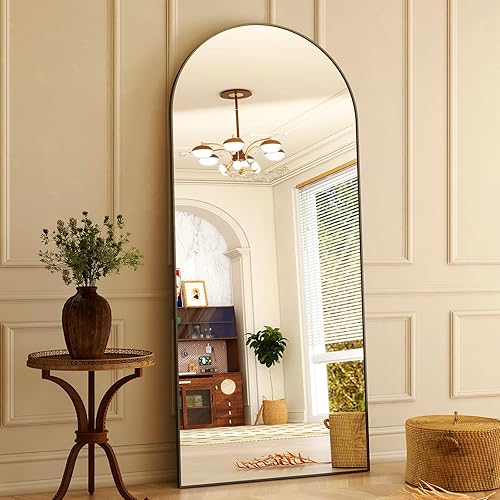 HARRITPURE 76"x34" Arched Full Length Mirror Free Standing Leaning Mirror Hanging Mounted Mirror Aluminum Frame Modern Simple Home Decor for Living Room Bedroom Cloakroom, Black - Black-rect Edge - 76"L x 34"W