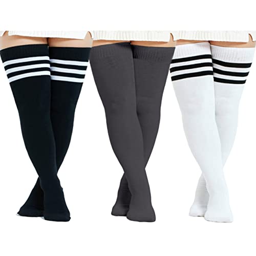 3 Pairs Women Thigh High Socks - Plus Size Thigh High Socks Over the Knee Thigh High Stockings - Leg Warmer Boot Socks