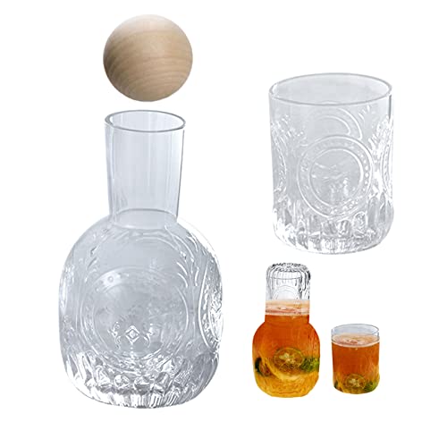 YWNYT Nachttisch-Wasserkaraffe mit Glas, 850 ml Glaskaraffe/250 ml Tasse Nachtwasserkaraffe für Schlafzimmer Nachttisch, Schreibtisch Wasserkaraffe und Glas Set (1+1) - 1+1