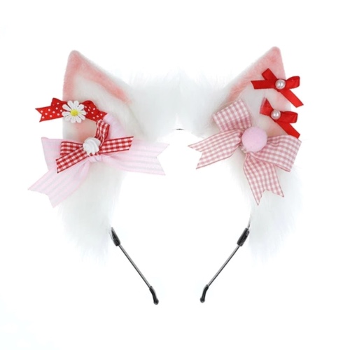 Plaid Fox Ears - Pink Cat