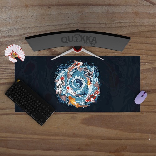 Koi Fish Swimming Upstream Yin Yang Design (Square) Mousepad - 70x30cm / 4mm / No Stitching